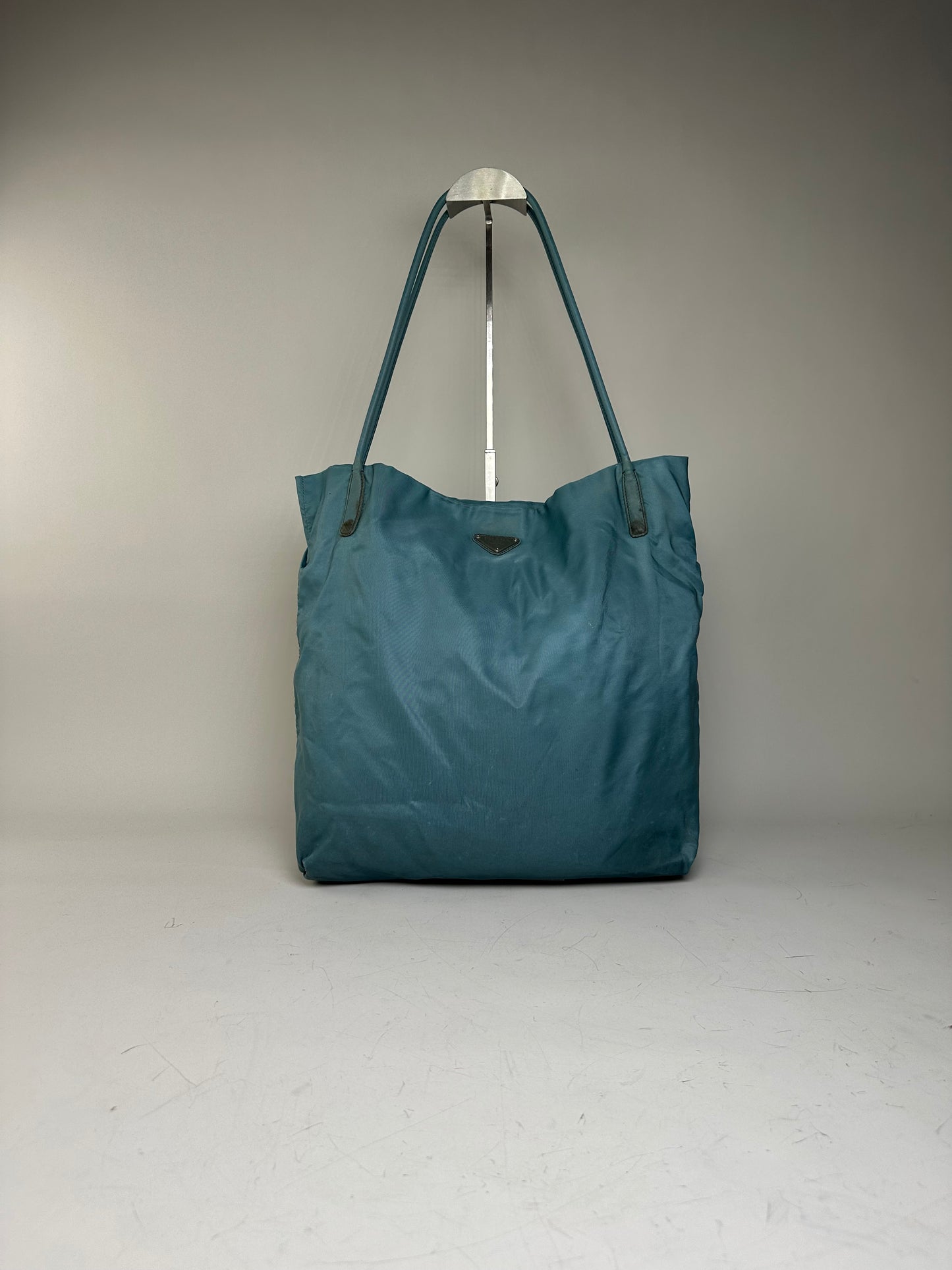 Vintage Prada Nylon Tote Bag Teal Silver
