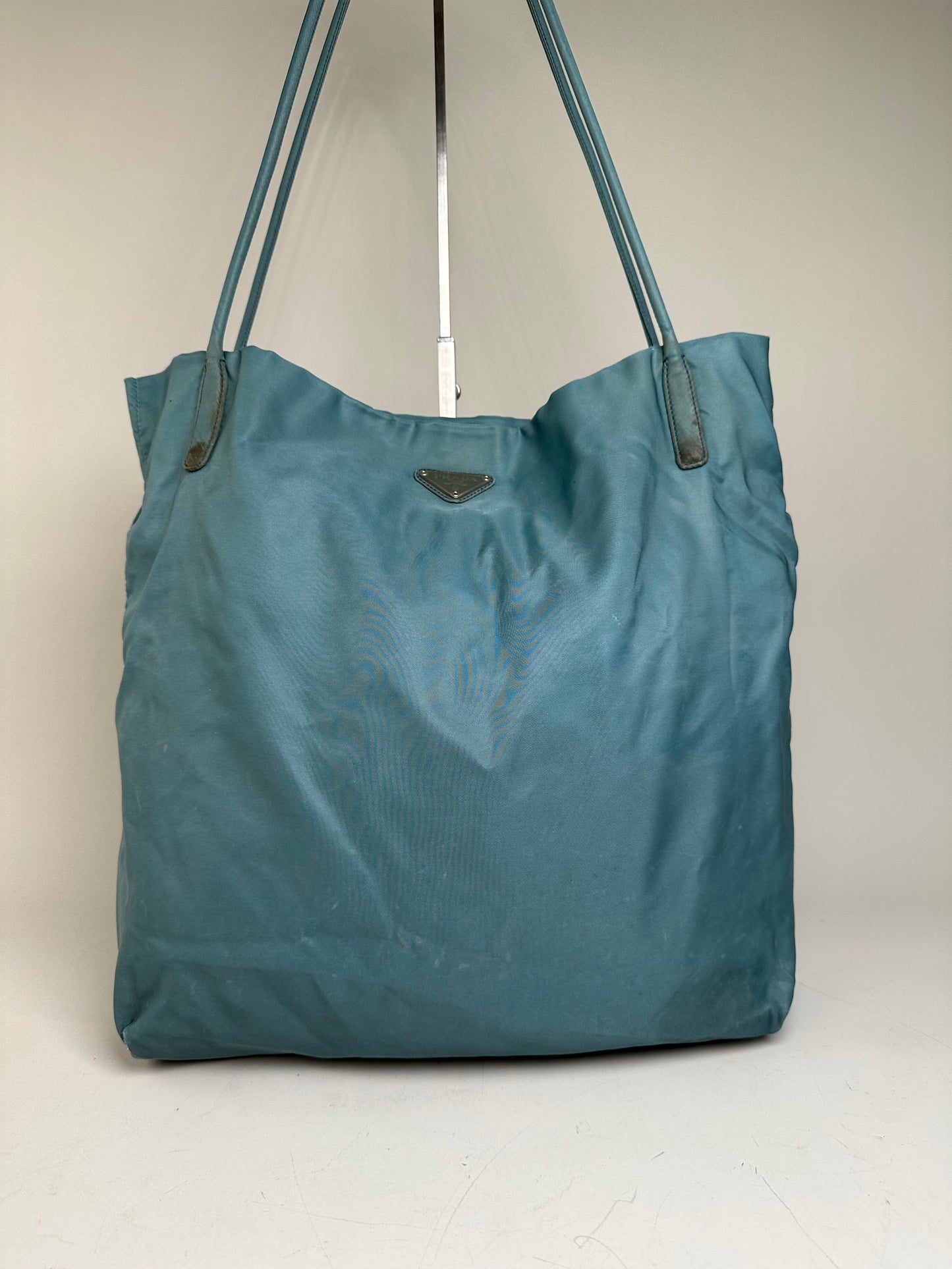 Vintage Prada Nylon Tote Bag Teal Silver