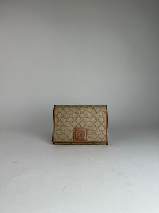 Vintage Celine Monogram Leather Wallet Beige Brown
