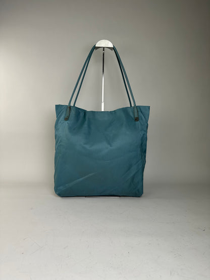 Vintage Prada Nylon Tote Bag Teal Silver