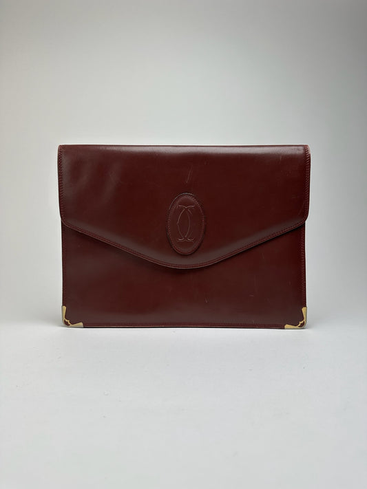 Vintage Cartier Leather Clutch Burgundy