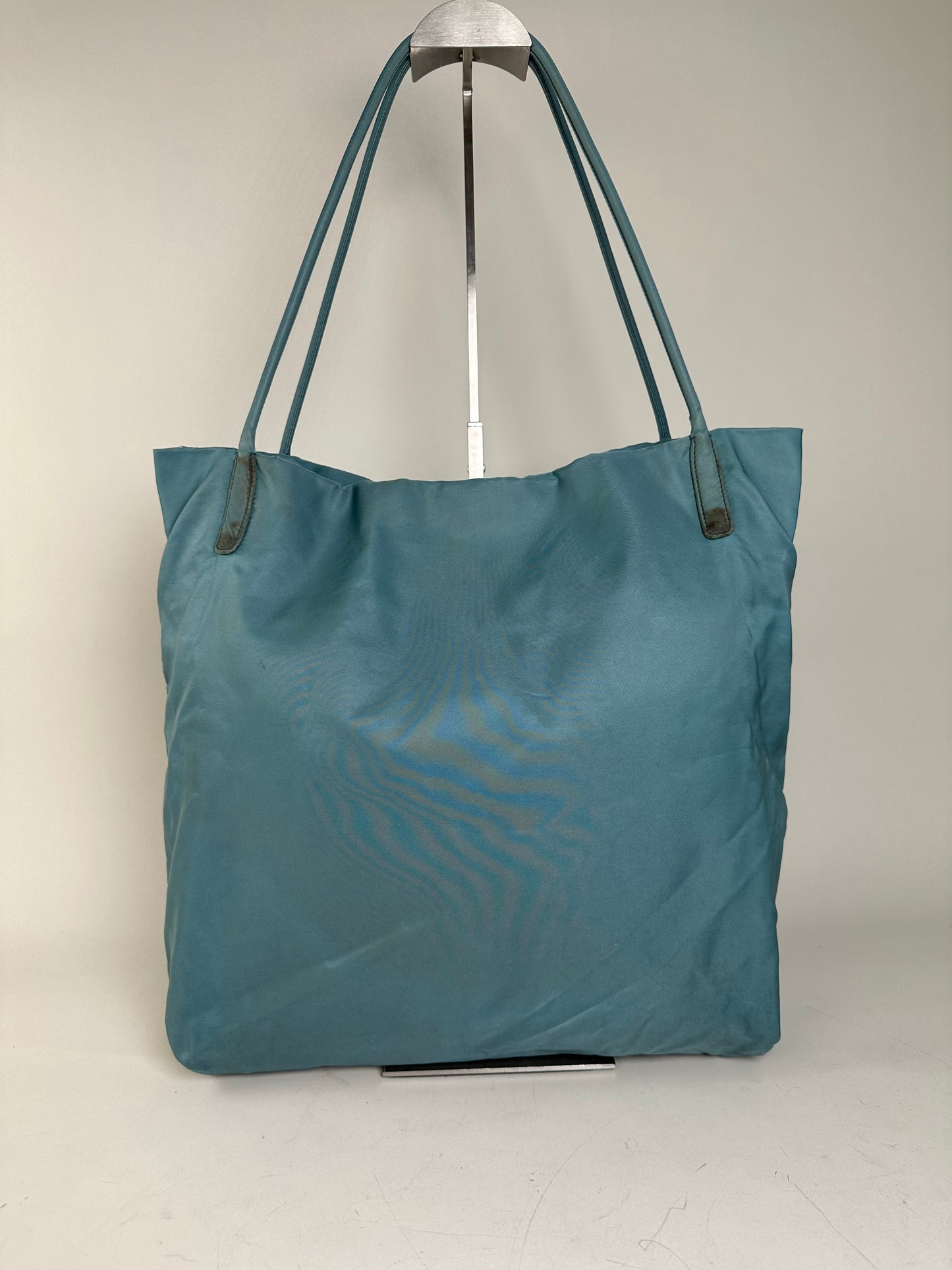 Vintage Prada Nylon Tote Bag Teal Silver
