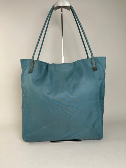 Vintage Prada Nylon Tote Bag Teal Silver