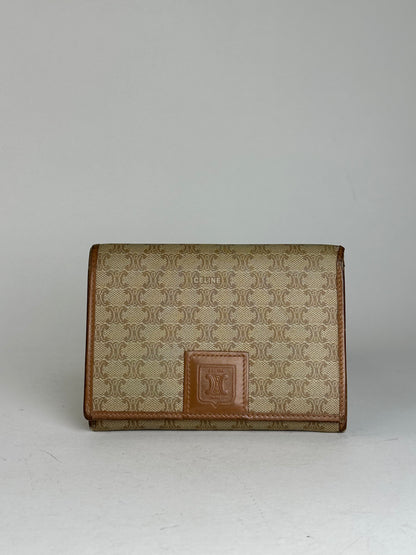 Vintage Celine Monogram Leather Wallet Beige Brown