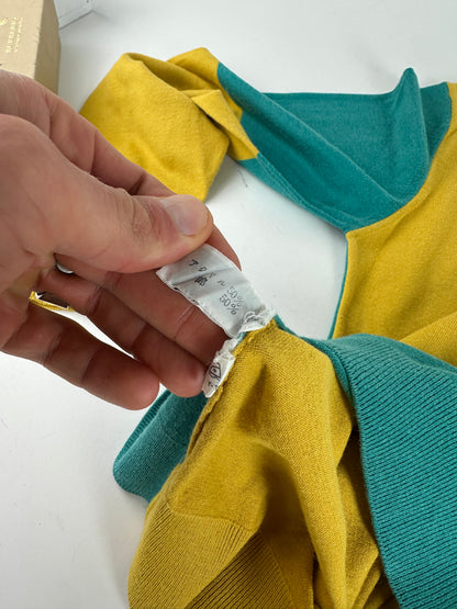 Vintage Christian Dior Sports Colour Block Knit Polo Shirt Yellow Teal L