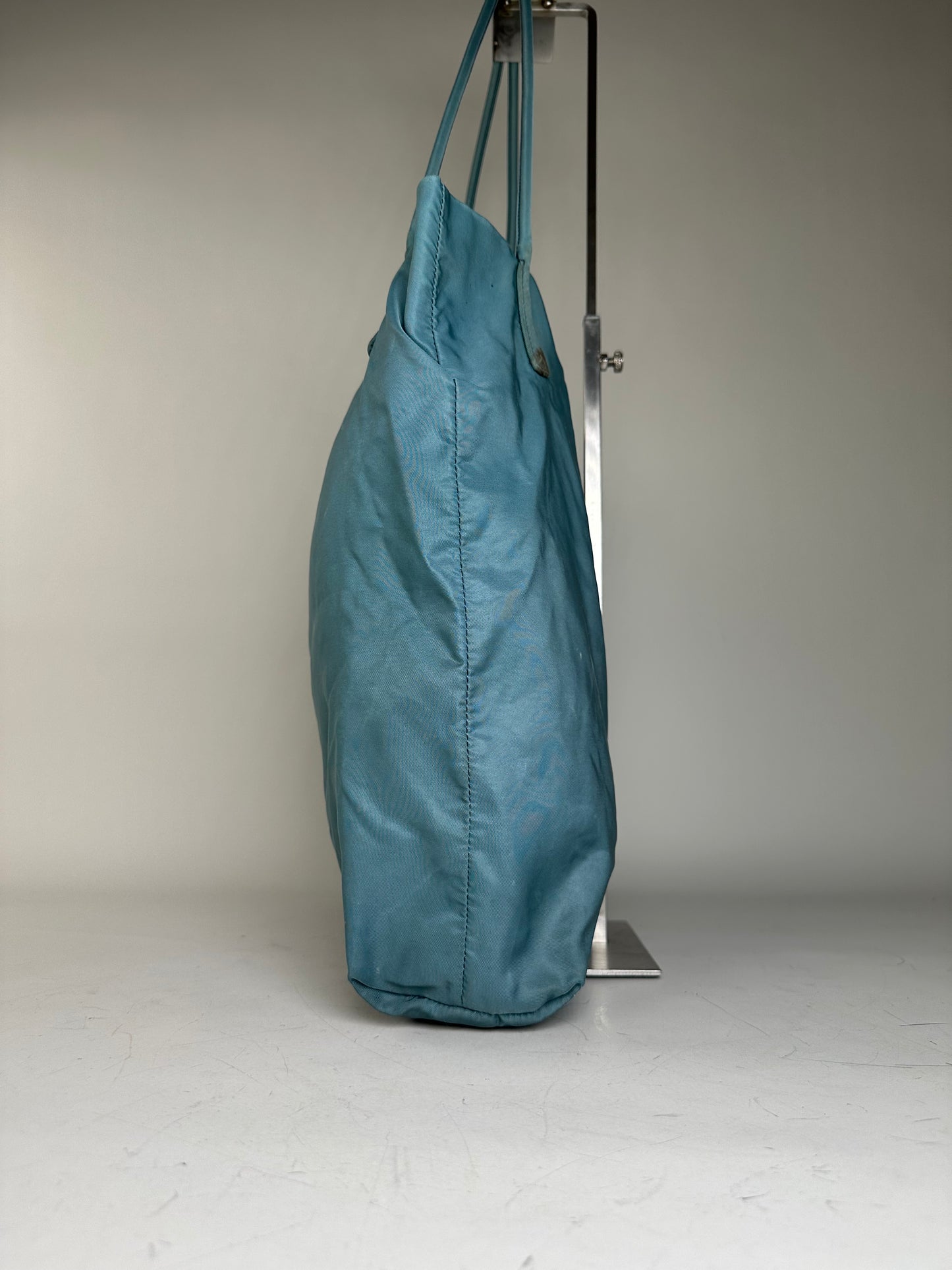 Vintage Prada Nylon Tote Bag Teal Silver
