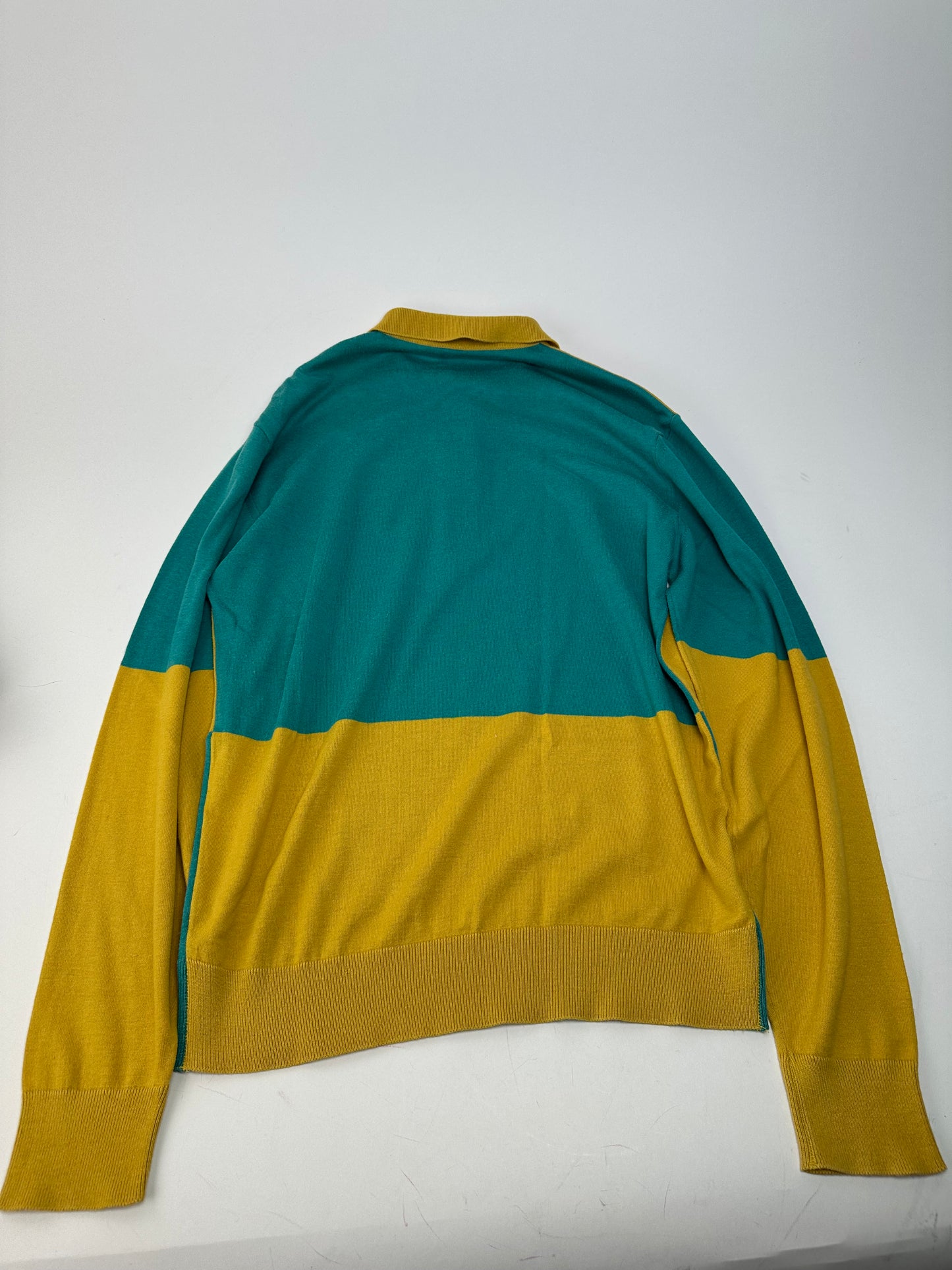 Vintage Christian Dior Sports Colour Block Knit Polo Shirt Yellow Teal L