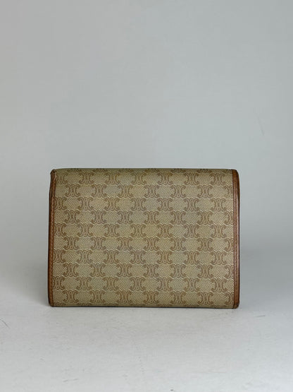 Vintage Celine Monogram Leather Wallet Beige Brown