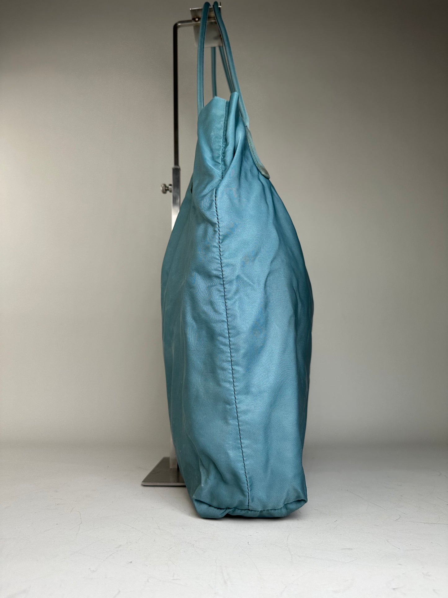 Vintage Prada Nylon Tote Bag Teal Silver
