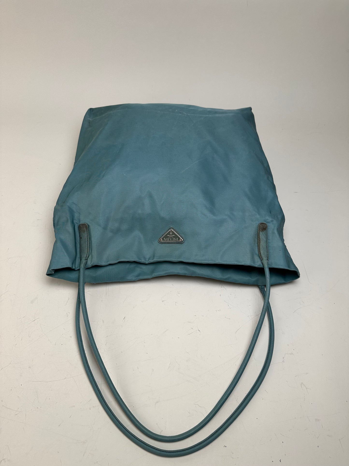 Vintage Prada Nylon Tote Bag Teal Silver