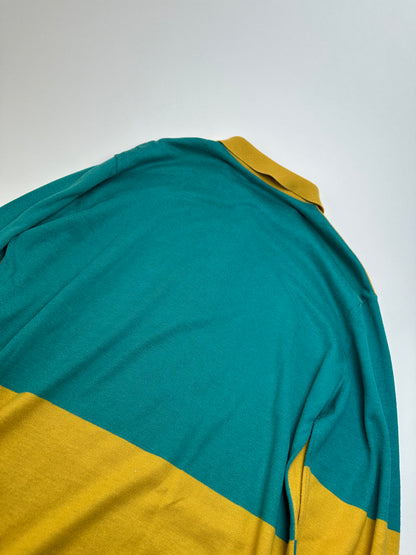 Vintage Christian Dior Sports Colour Block Knit Polo Shirt Yellow Teal L