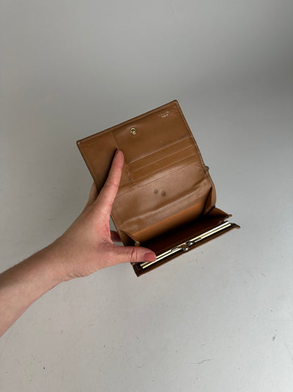 Vintage Celine Monogram Leather Wallet Beige Brown
