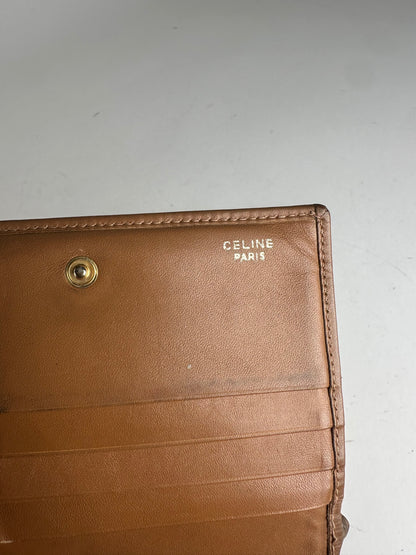 Vintage Celine Monogram Leather Wallet Beige Brown