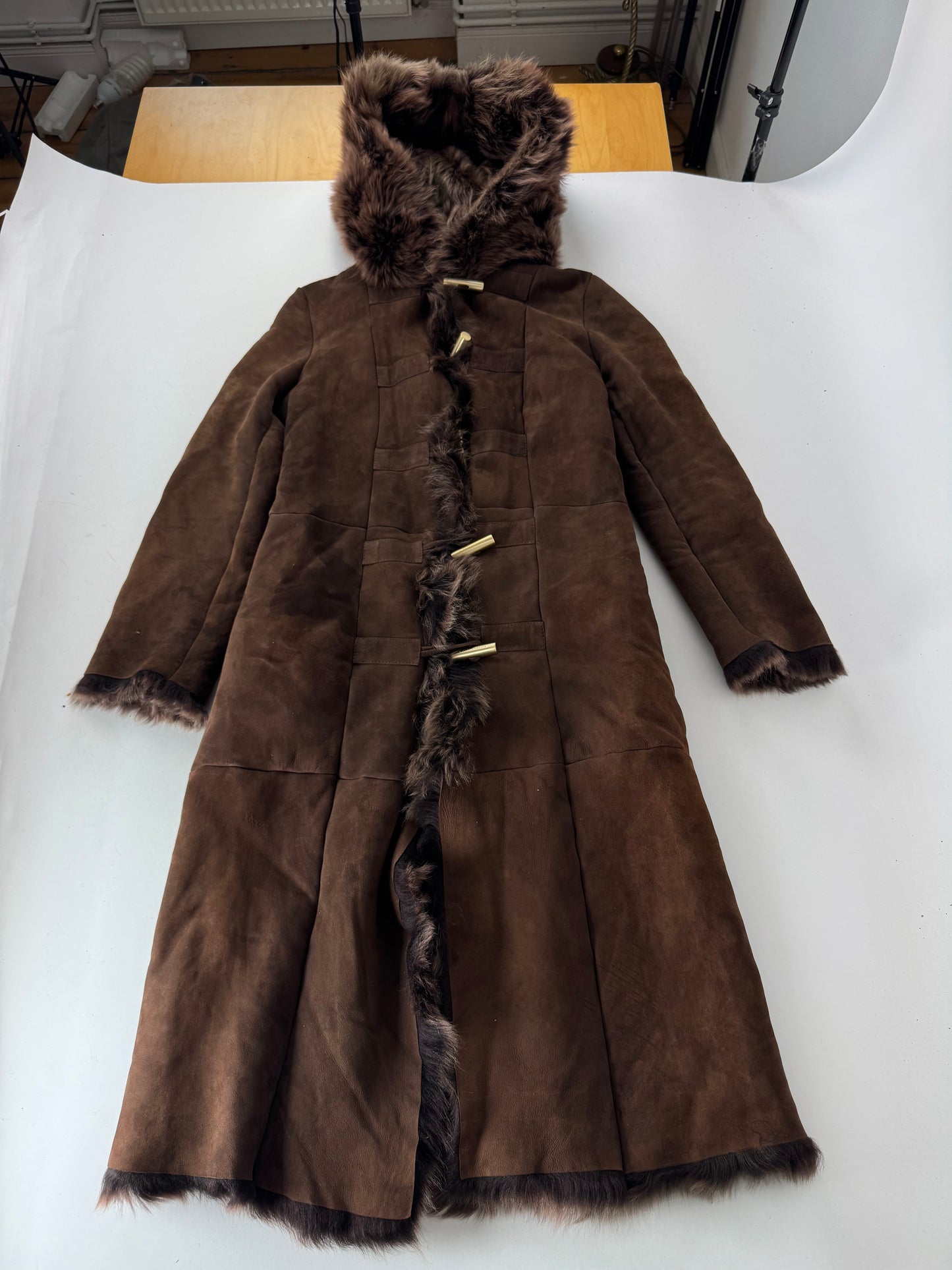 Vintage Bottega Veneta Leather Fur Coat brown 36/S