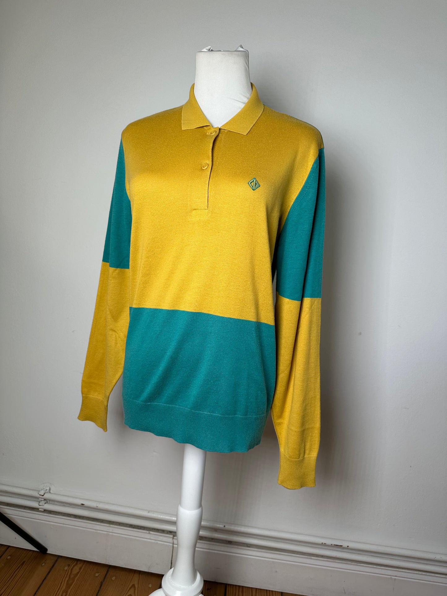 Vintage Christian Dior Sports Colour Block Knit Polo Shirt Yellow Teal L