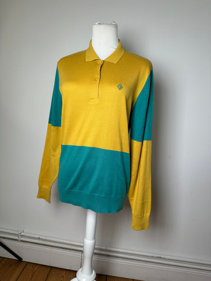 Vintage Christian Dior Sports Colour Block Knit Polo Shirt Yellow Teal L