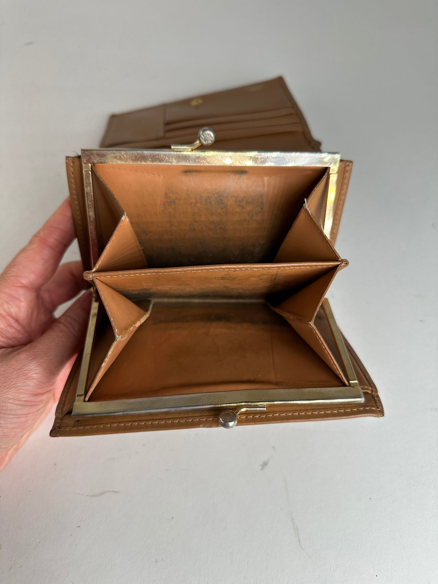 Vintage Celine Monogram Leather Wallet Beige Brown