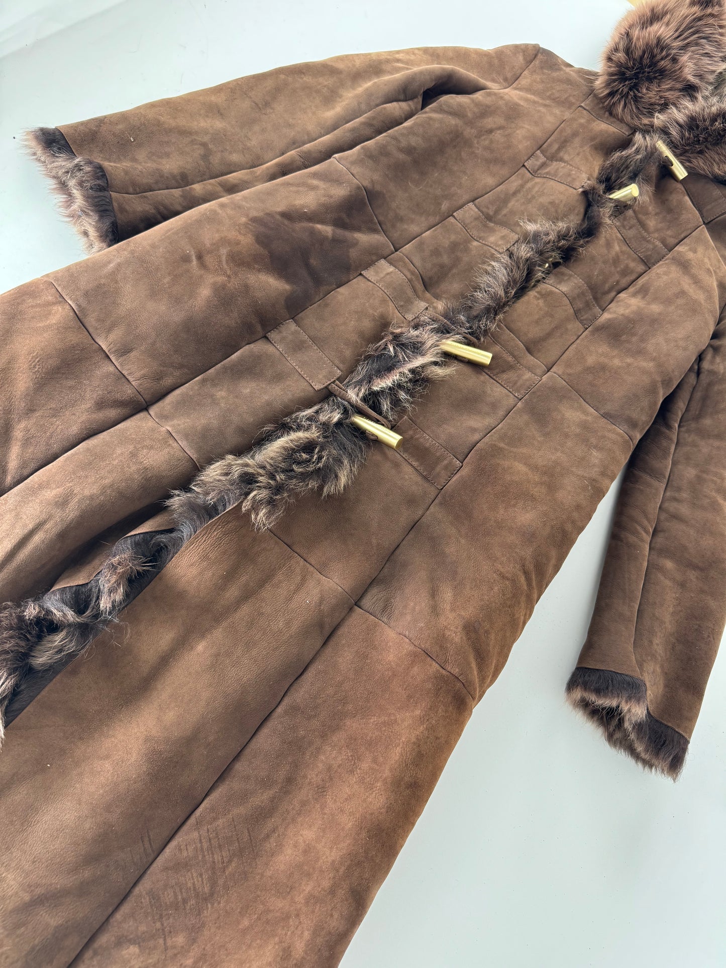 Vintage Bottega Veneta Leather Fur Coat brown 36/S