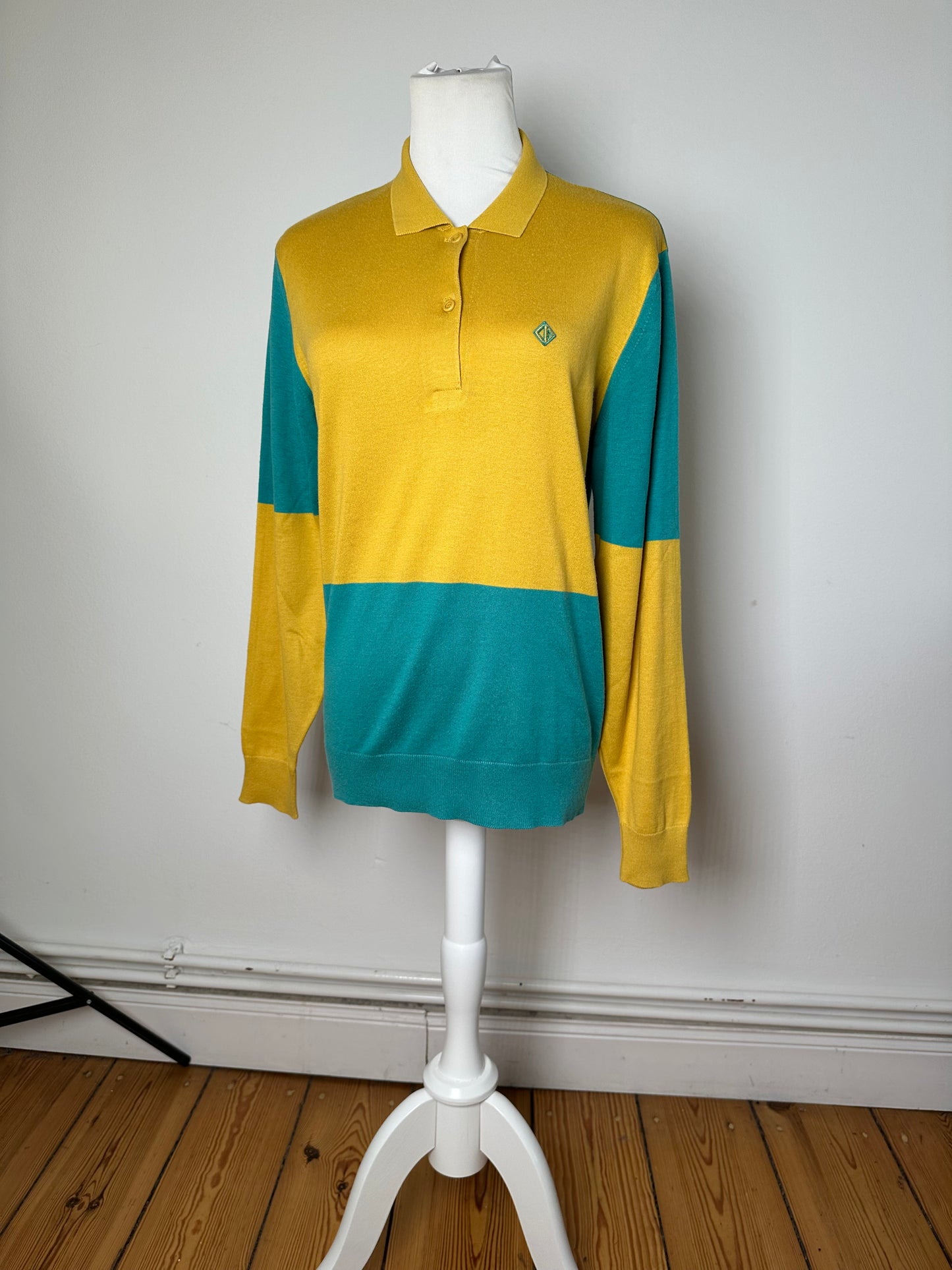 Vintage Christian Dior Sports Colour Block Knit Polo Shirt Yellow Teal L