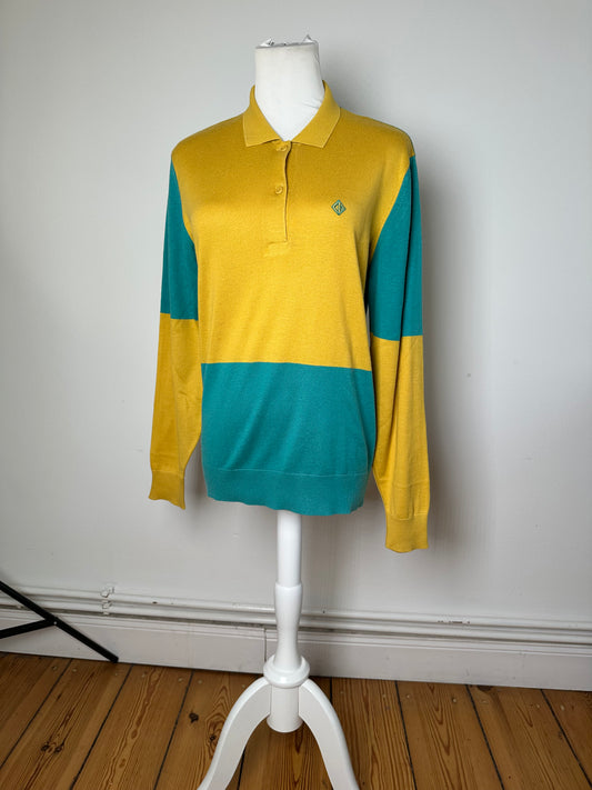 Vintage Christian Dior Sports Colour Block Knit Polo Shirt Yellow Teal L