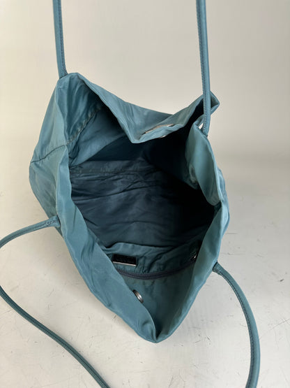 Vintage Prada Nylon Tote Bag Teal Silver