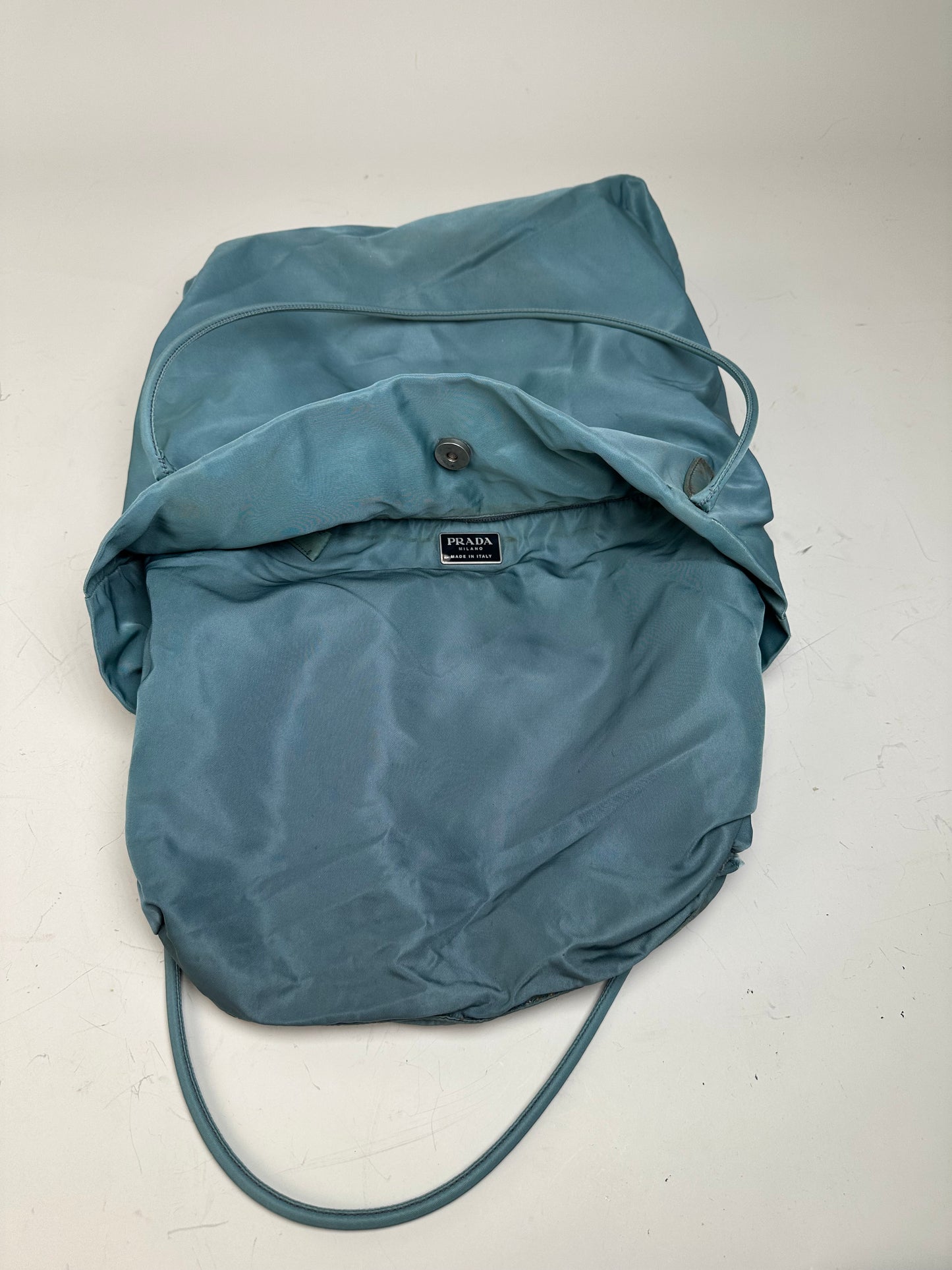 Vintage Prada Nylon Tote Bag Teal Silver