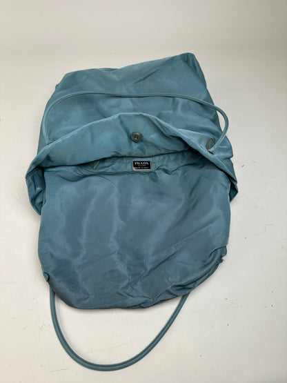 Vintage Prada Nylon Tote Bag Teal Silver