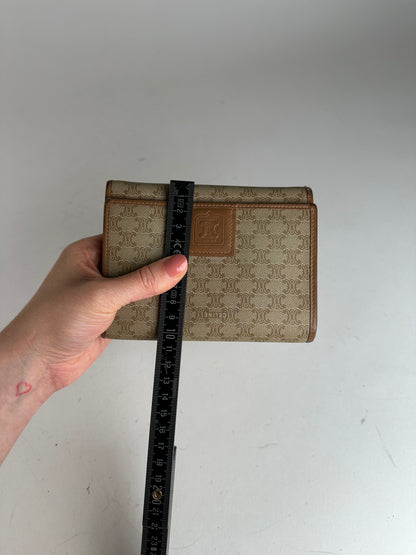 Vintage Celine Monogram Leather Wallet Beige Brown