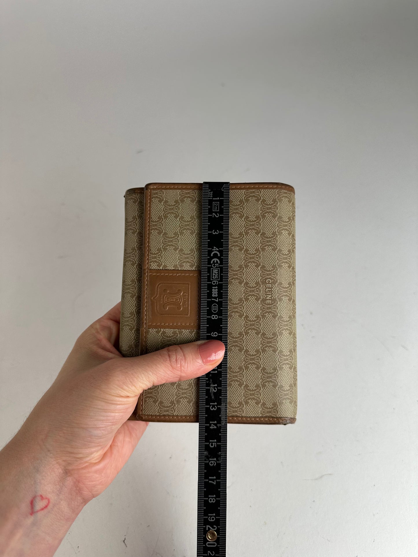 Vintage Celine Monogram Leather Wallet Beige Brown
