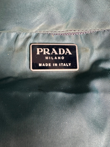 Vintage Prada Nylon Tote Bag Teal Silver