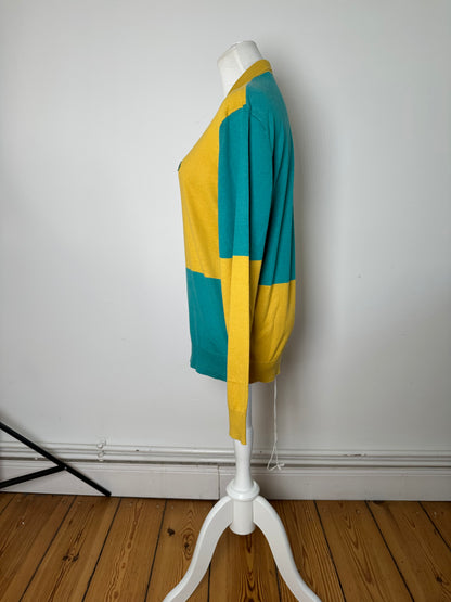 Vintage Christian Dior Sports Colour Block Knit Polo Shirt Yellow Teal L