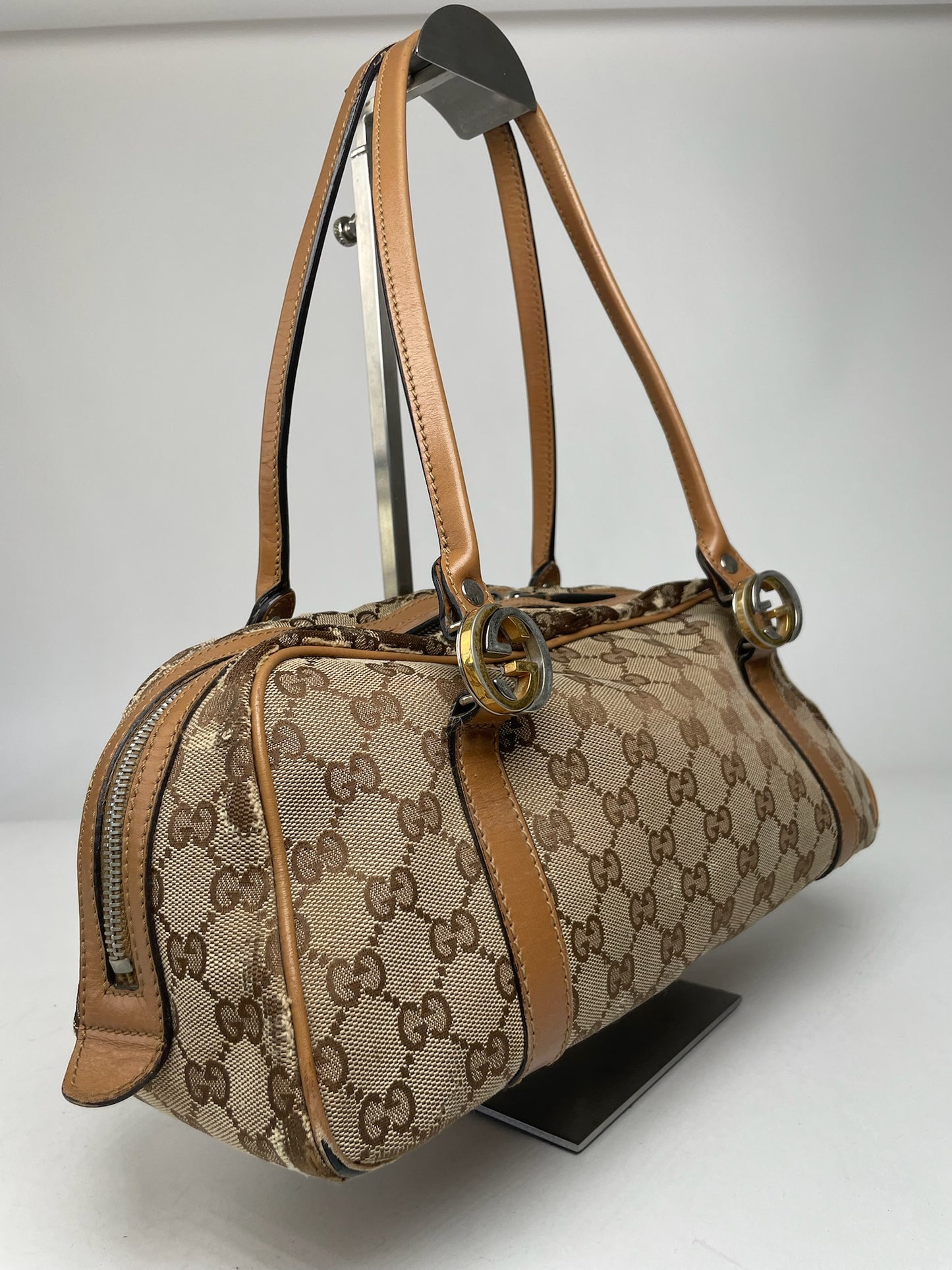 Vintage Gucci Monogram Bag Beige Brown