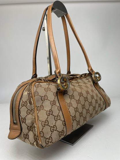 Vintage Gucci Monogram Bag Beige Brown