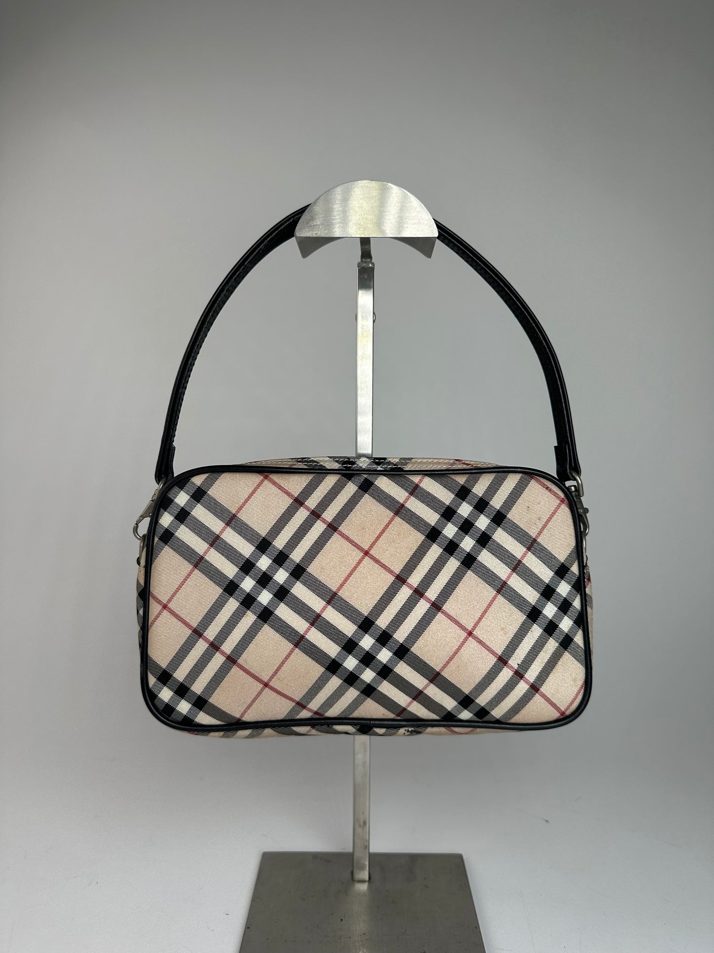 Vintage Burberry Nova Check Leather / Polyester Handbag Beige Black
