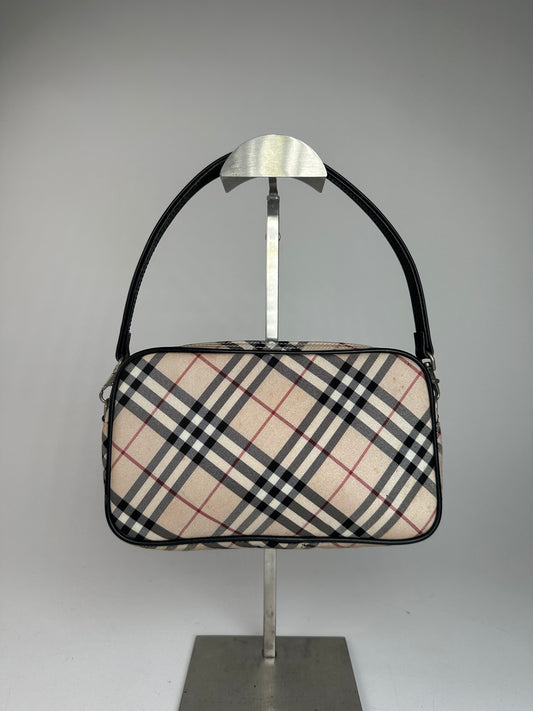 Vintage Burberry Nova Check Leather / Polyester Handbag Beige Black