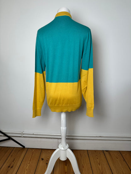 Vintage Christian Dior Sports Colour Block Knit Polo Shirt Yellow Teal L