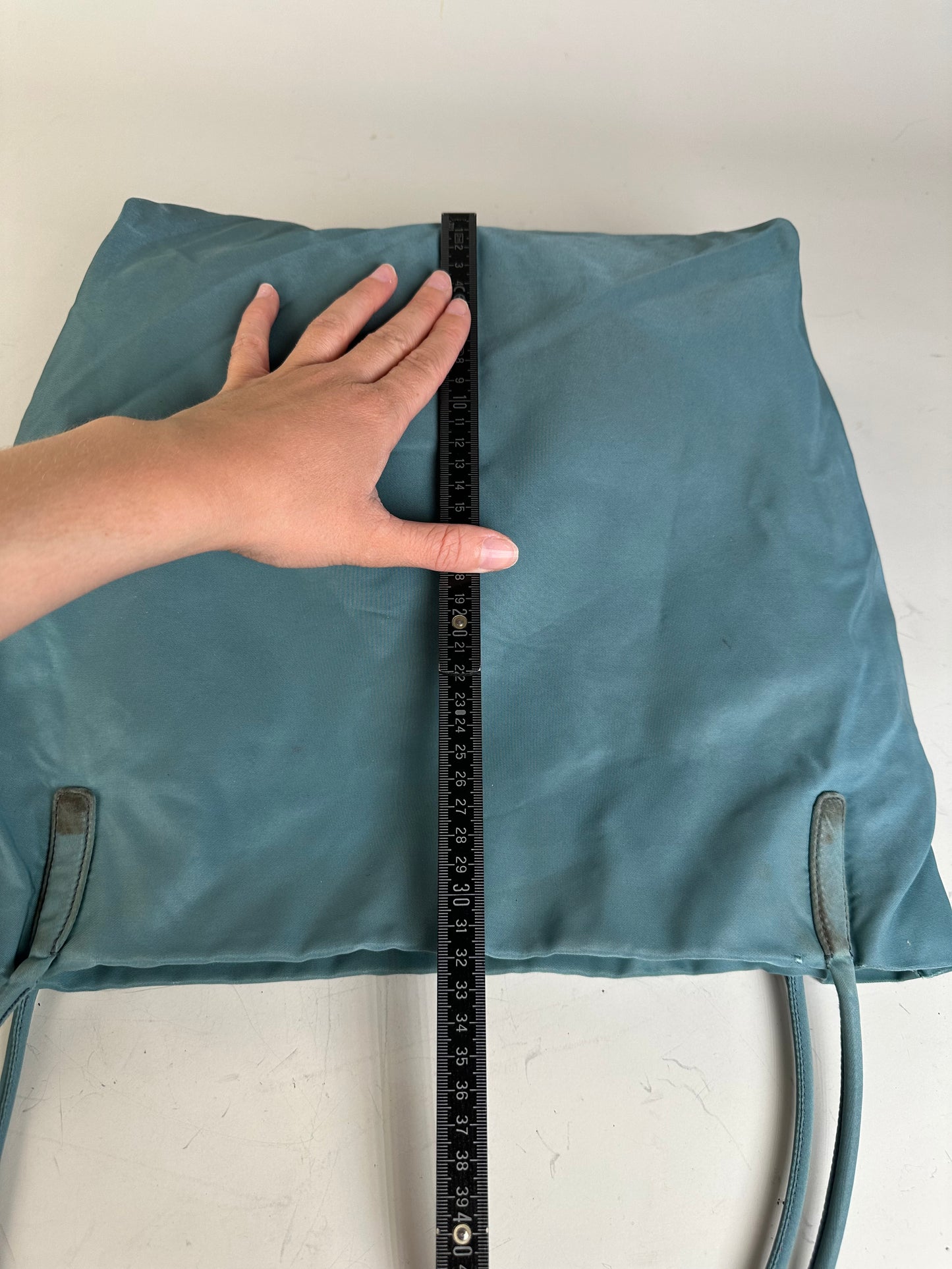 Vintage Prada Nylon Tote Bag Teal Silver