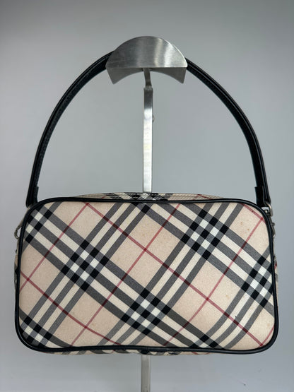Vintage Burberry Nova Check Leather / Polyester Handbag Beige Black