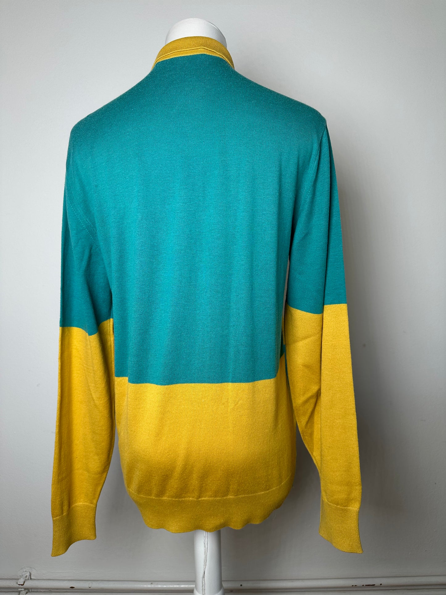 Vintage Christian Dior Sports Colour Block Knit Polo Shirt Yellow Teal L