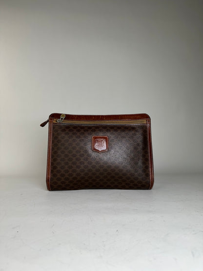 Vintage Celine Coated Canvas Pouch Brown Rust Gold