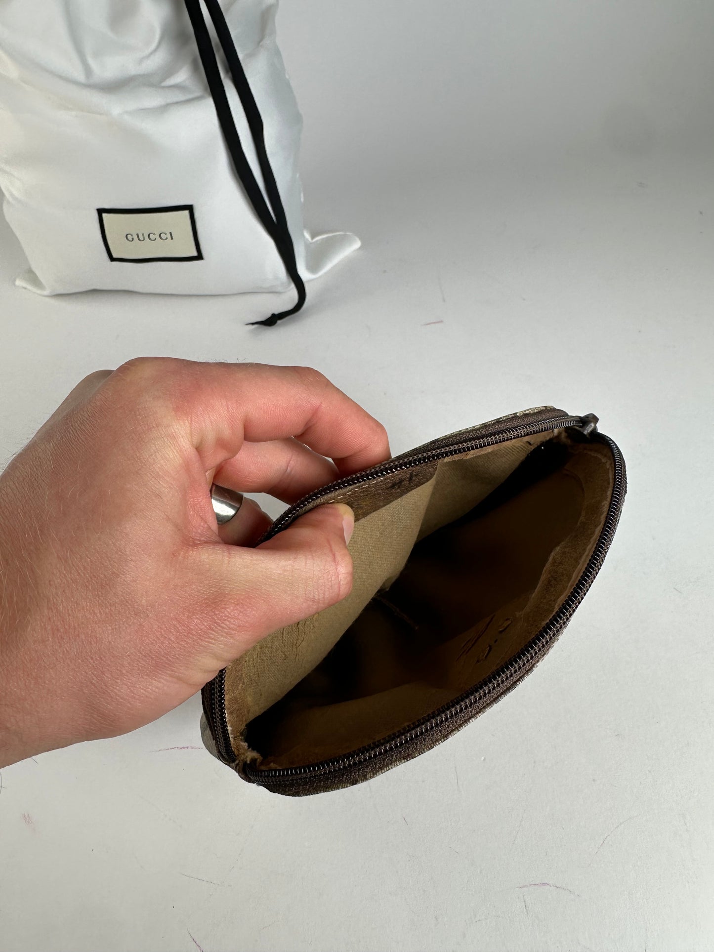 Vintage Gucci GG Supreme Canvas Mini Pouch Beige Brown