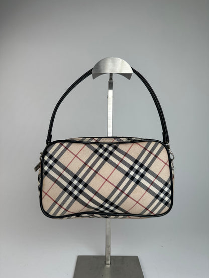 Vintage Burberry Nova Check Leather / Polyester Handbag Beige Black