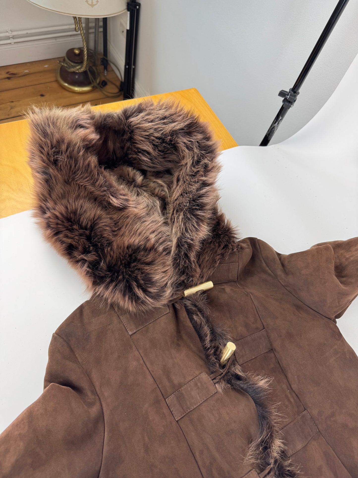 Vintage Bottega Veneta Leather Fur Coat brown 36/S