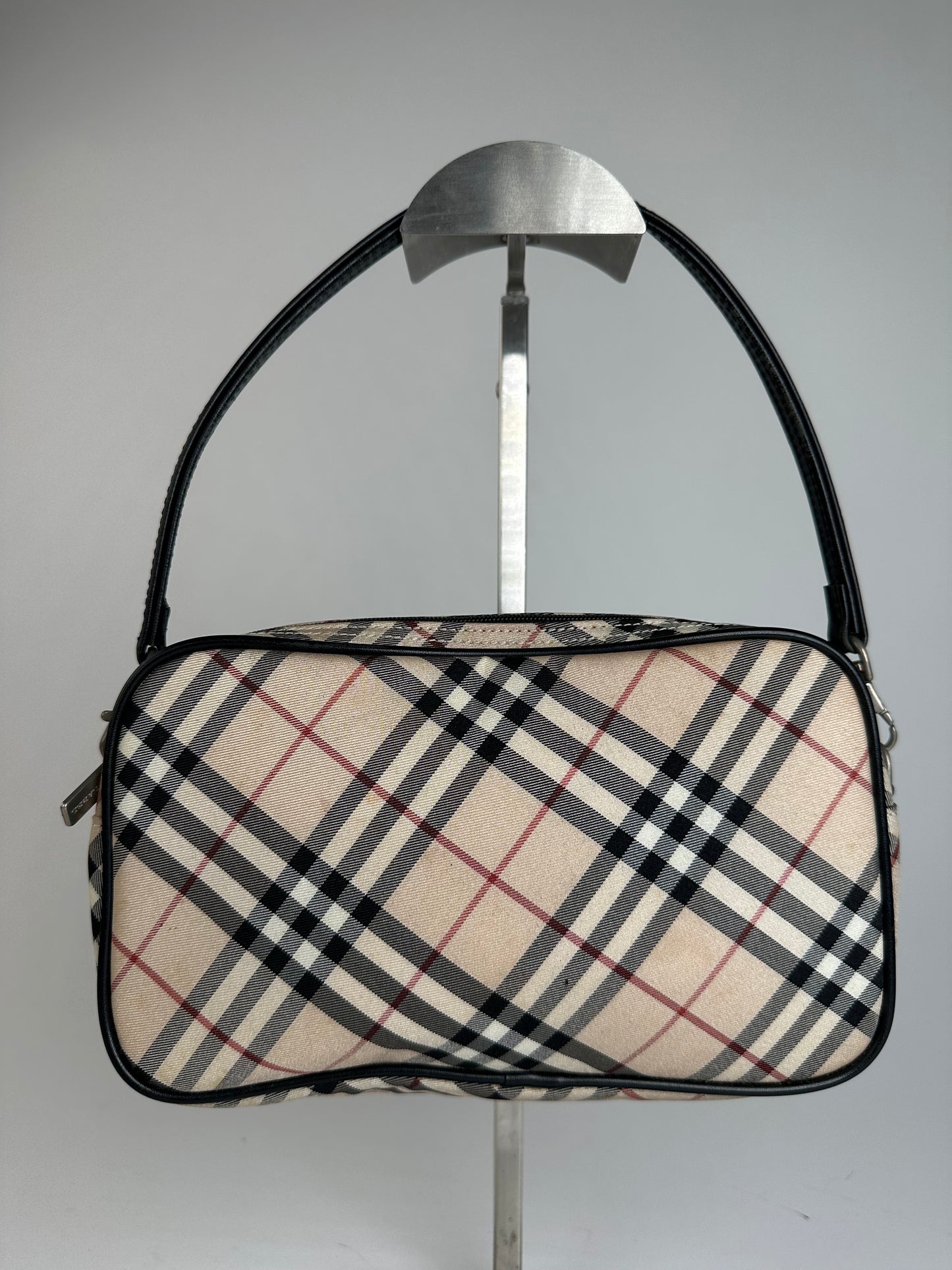 Vintage Burberry Nova Check Leather / Polyester Handbag Beige Black