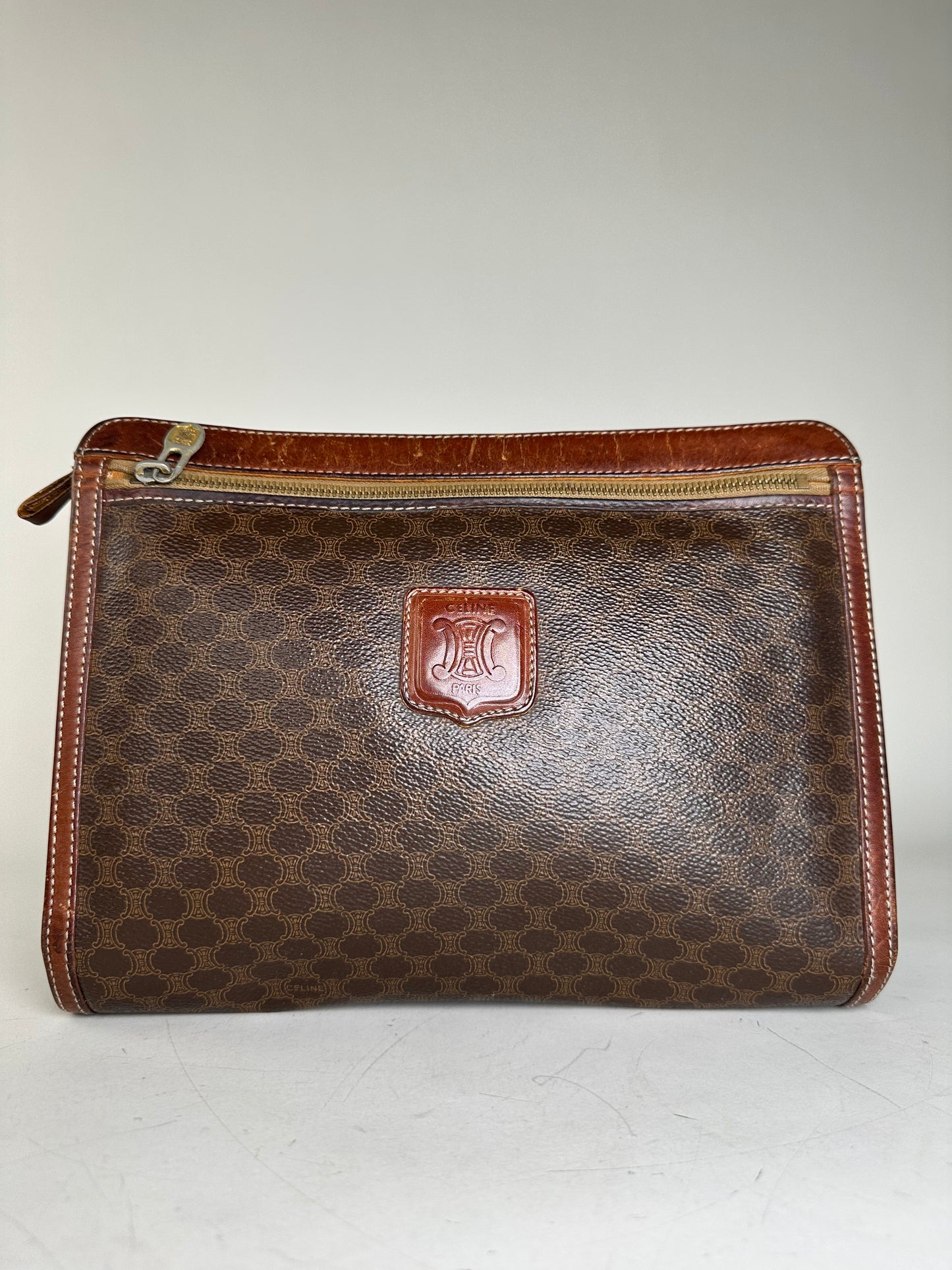 Vintage Celine Coated Canvas Pouch Brown Rust Gold