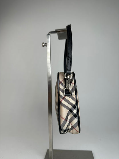 Vintage Burberry Nova Check Leather / Polyester Handbag Beige Black