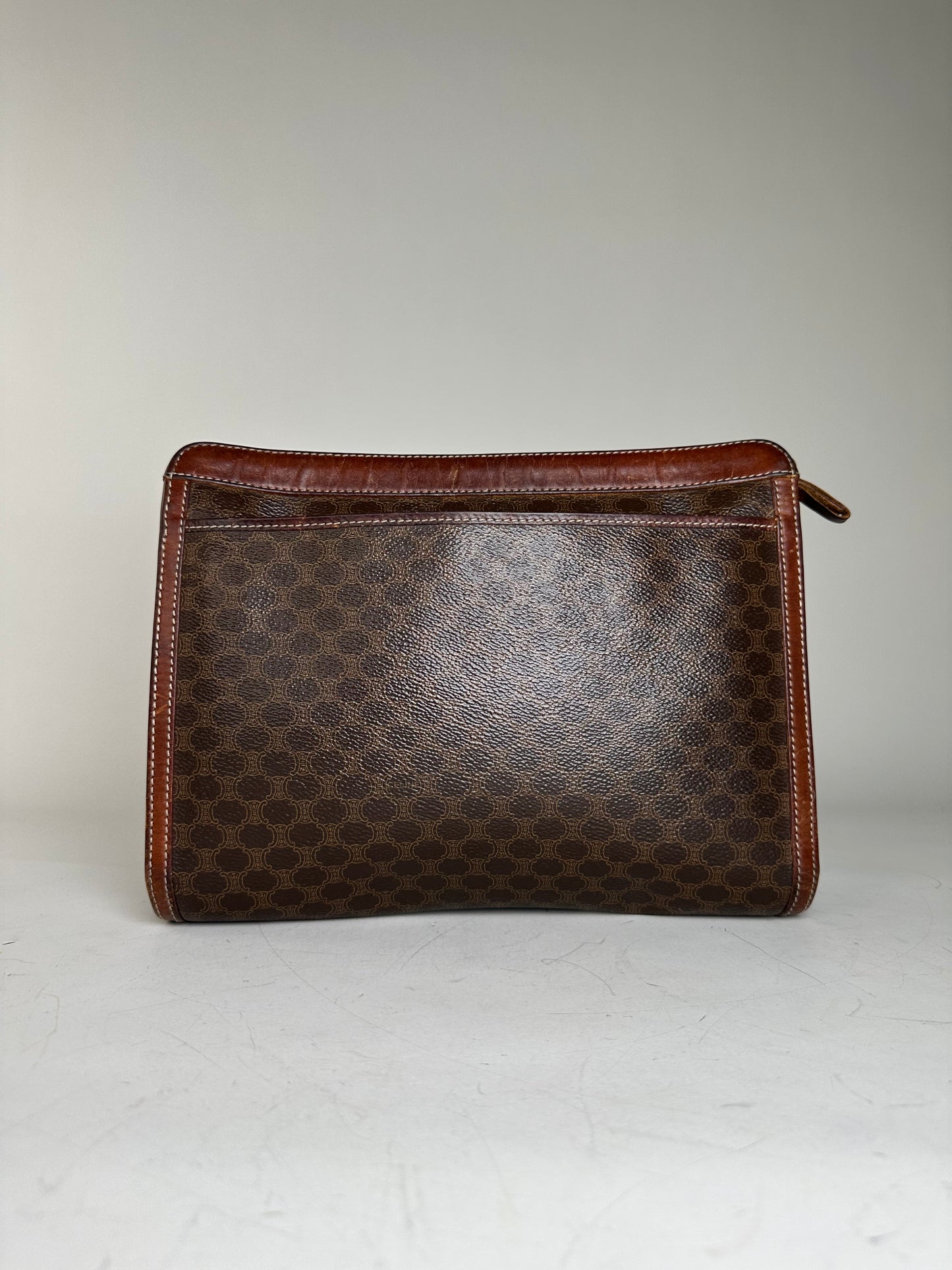 Vintage Celine Coated Canvas Pouch Brown Rust Gold