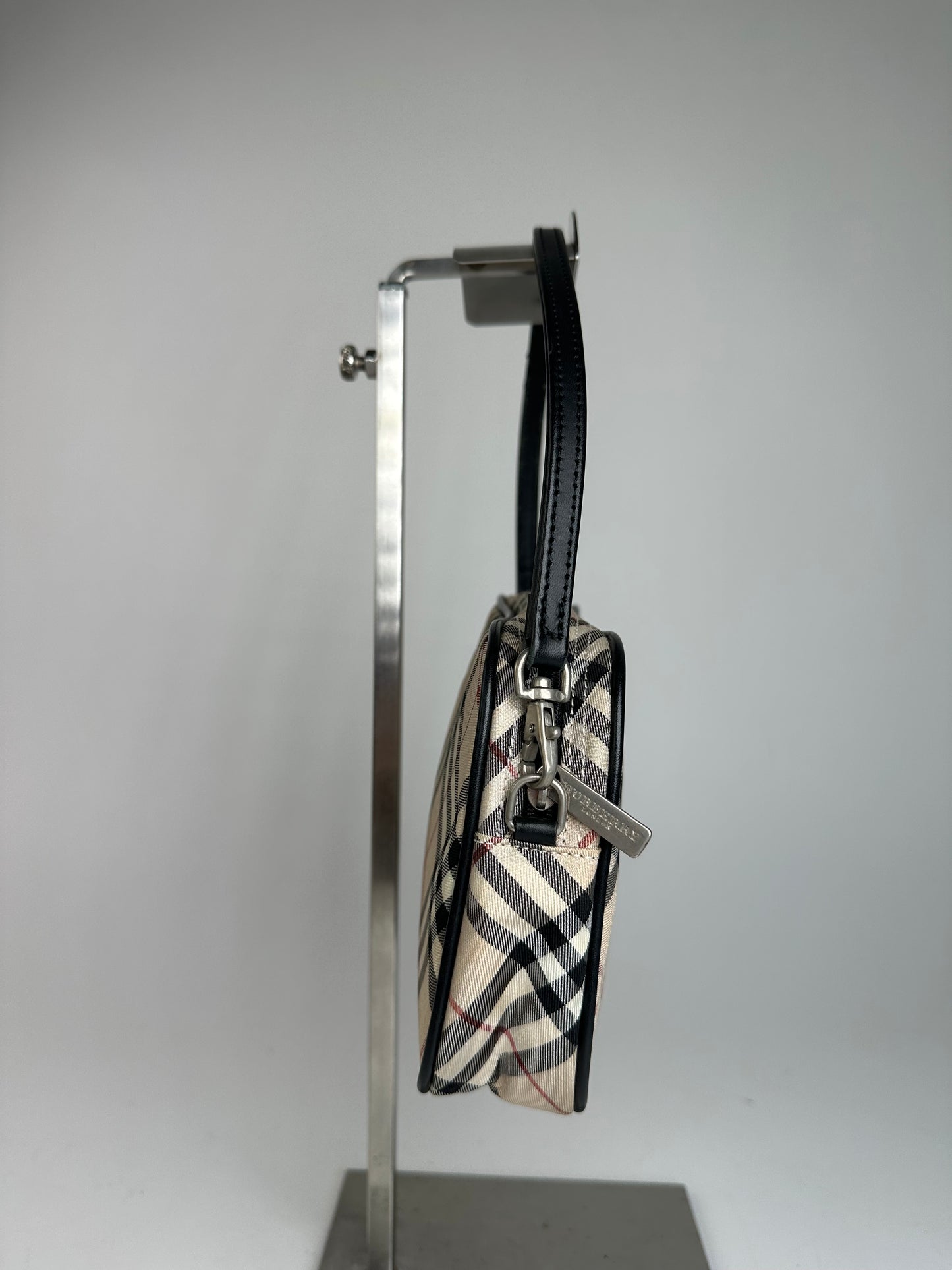 Vintage Burberry Nova Check Leather / Polyester Handbag Beige Black