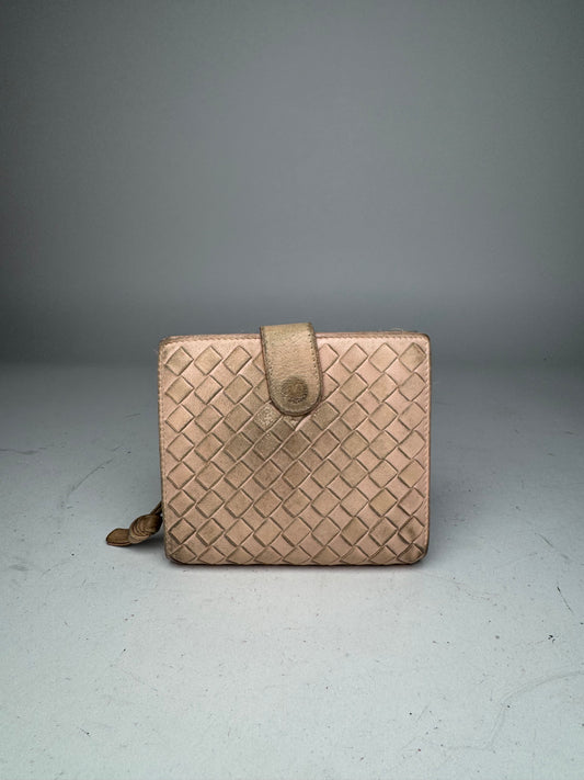 Vintage Bottega Veneta Intrecciato Leather Wallet Pink