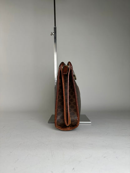 Vintage Celine Coated Canvas Pouch Brown Rust Gold